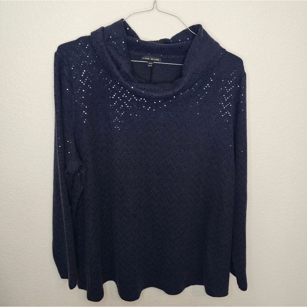 Lane Bryant Navy Blue Gray Sequin Sweater Cowl Neck Sz18